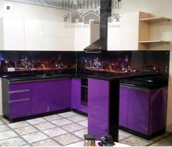Modern purple kitchen with breakfast bar
