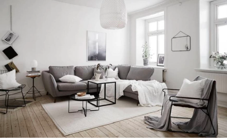 Sala de estar em apartamento de estilo escandinavo: fotos de interiores, como equipar com lareira - Setafi