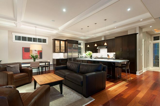 Modern kitchen with living room