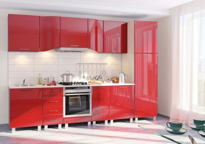 red kitchen in high-tech interior 1