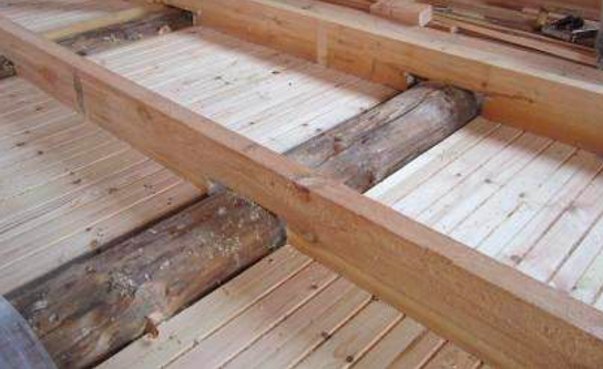 Plank floors on logs