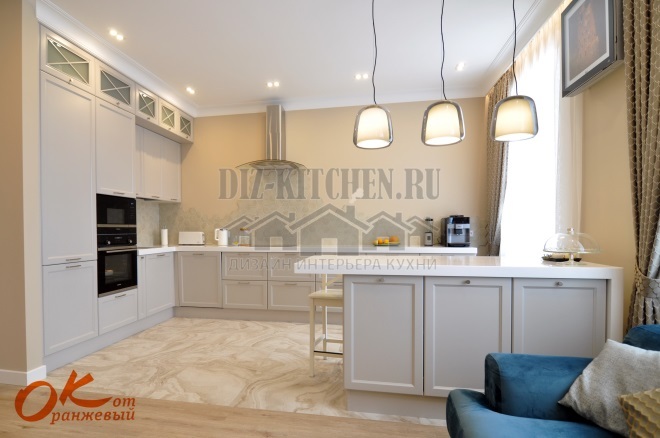 Light gray kitchen-living room