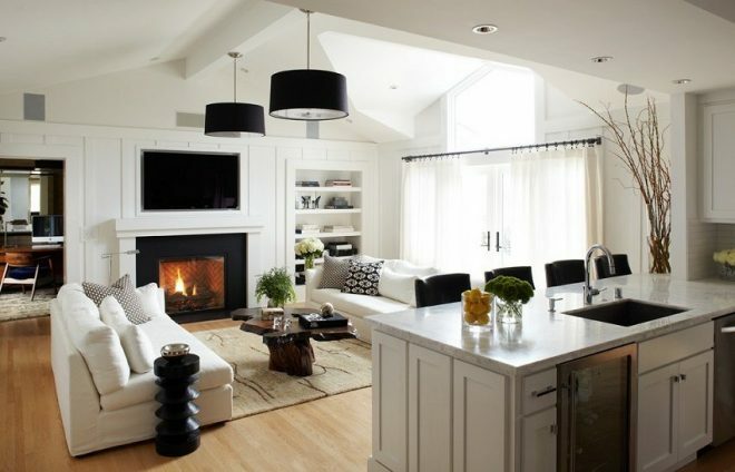 Bright kitchen with living room