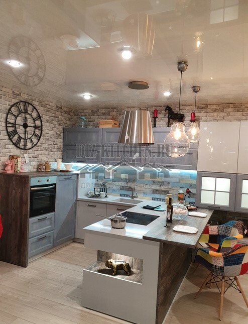 Loft-style blue-gray kitchen