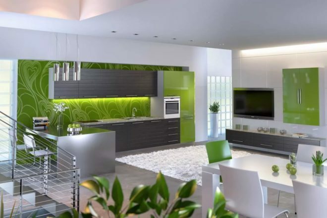Green and gray kitchen