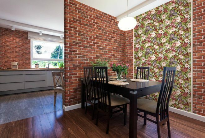 Wallpaper for the kitchen under the brick